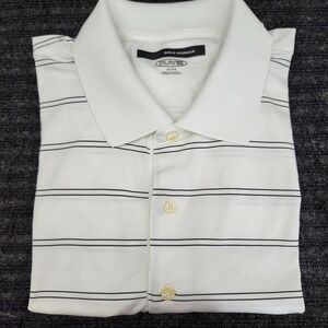 Greg Norman Polo Shirt Mens XL Stripe PlayDry Golf Performance White/Black